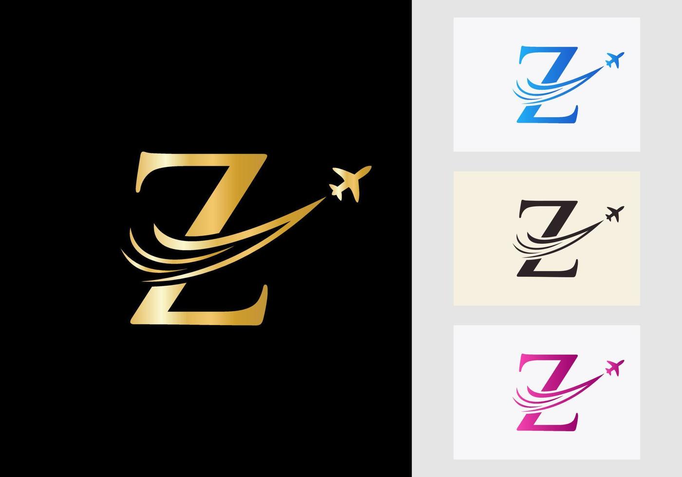 conceito de logotipo de viagem letra z com símbolo de avião voador vetor