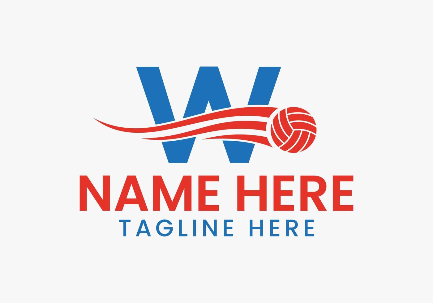 letra w conceito de logotipo de vôlei com ícone de bola de vôlei em movimento. logotipo de esportes de vôlei vetor