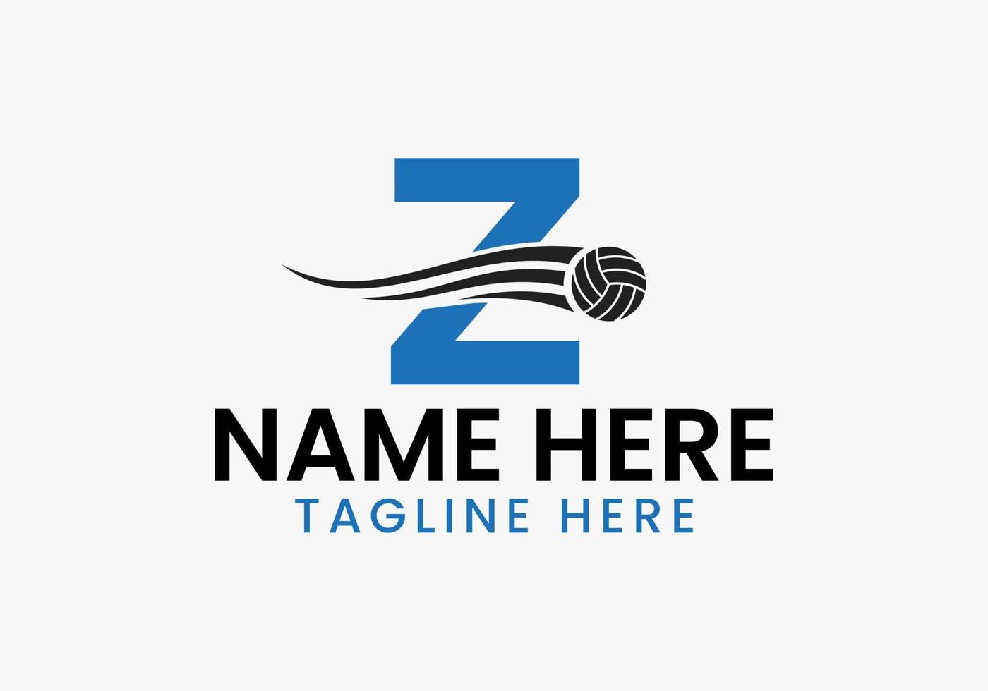 conceito de logotipo de vôlei de letra z com ícone de bola de vôlei em movimento. logotipo de esportes de vôlei vetor