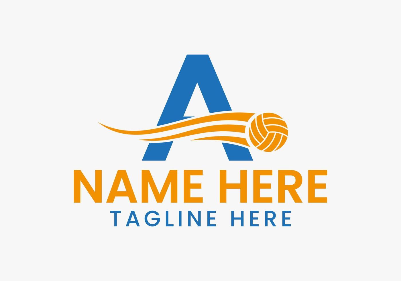 letra um conceito de logotipo de vôlei com ícone de bola de vôlei em movimento. logotipo de esportes de vôlei vetor