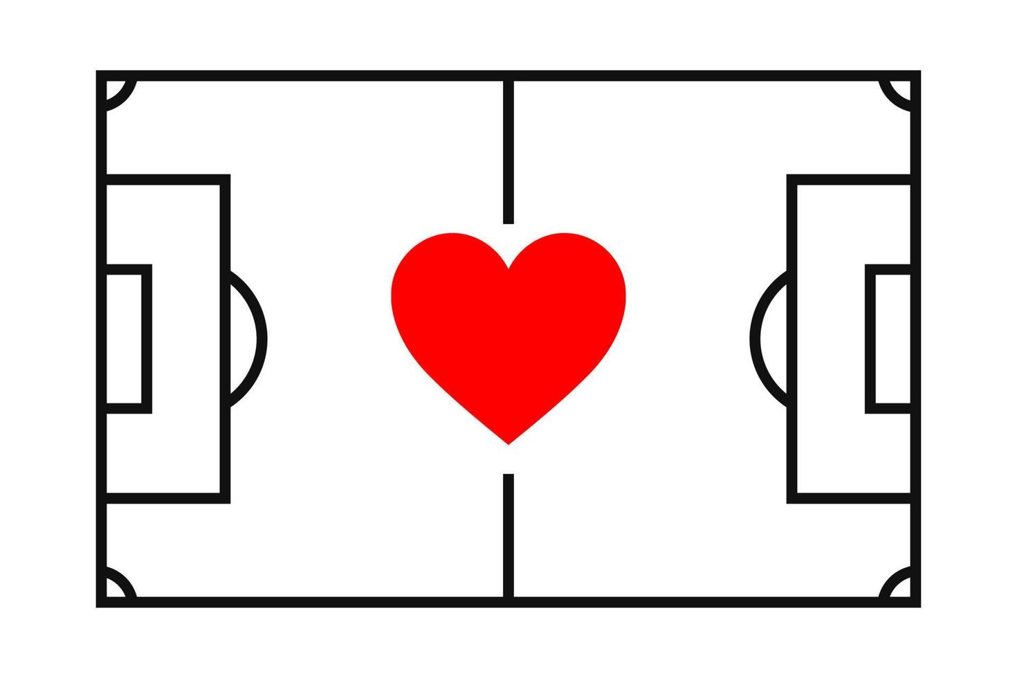 campo de futebol de silhueta de vista superior com coração, proporções exatas. ilustração vetorial isolada. vetor