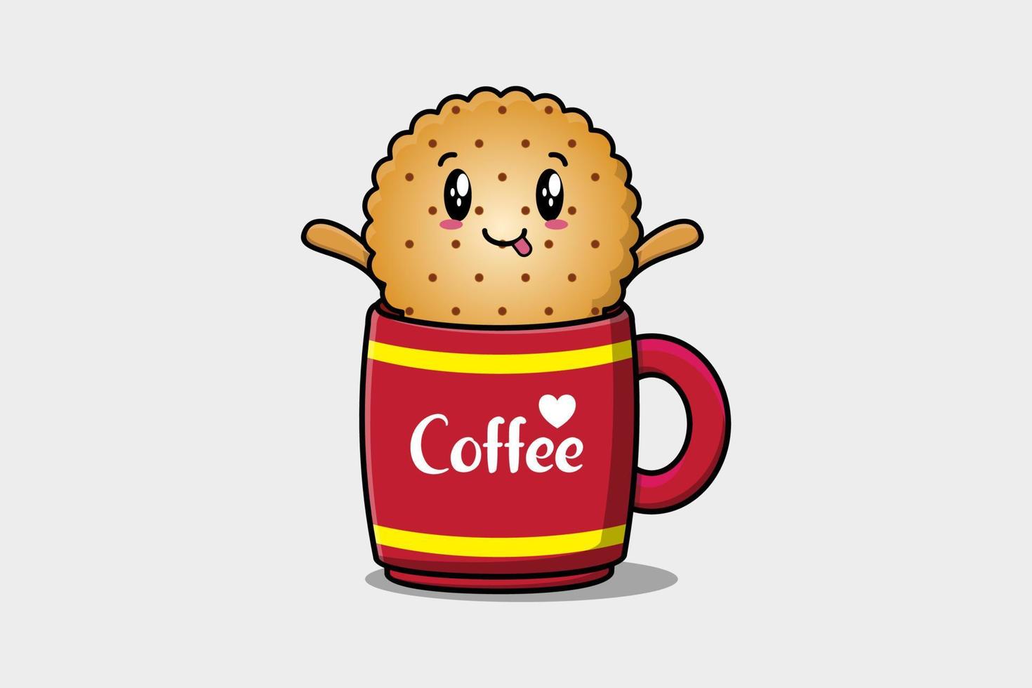 ilustração de personagem fofa de biscoitos na xícara de café vetor