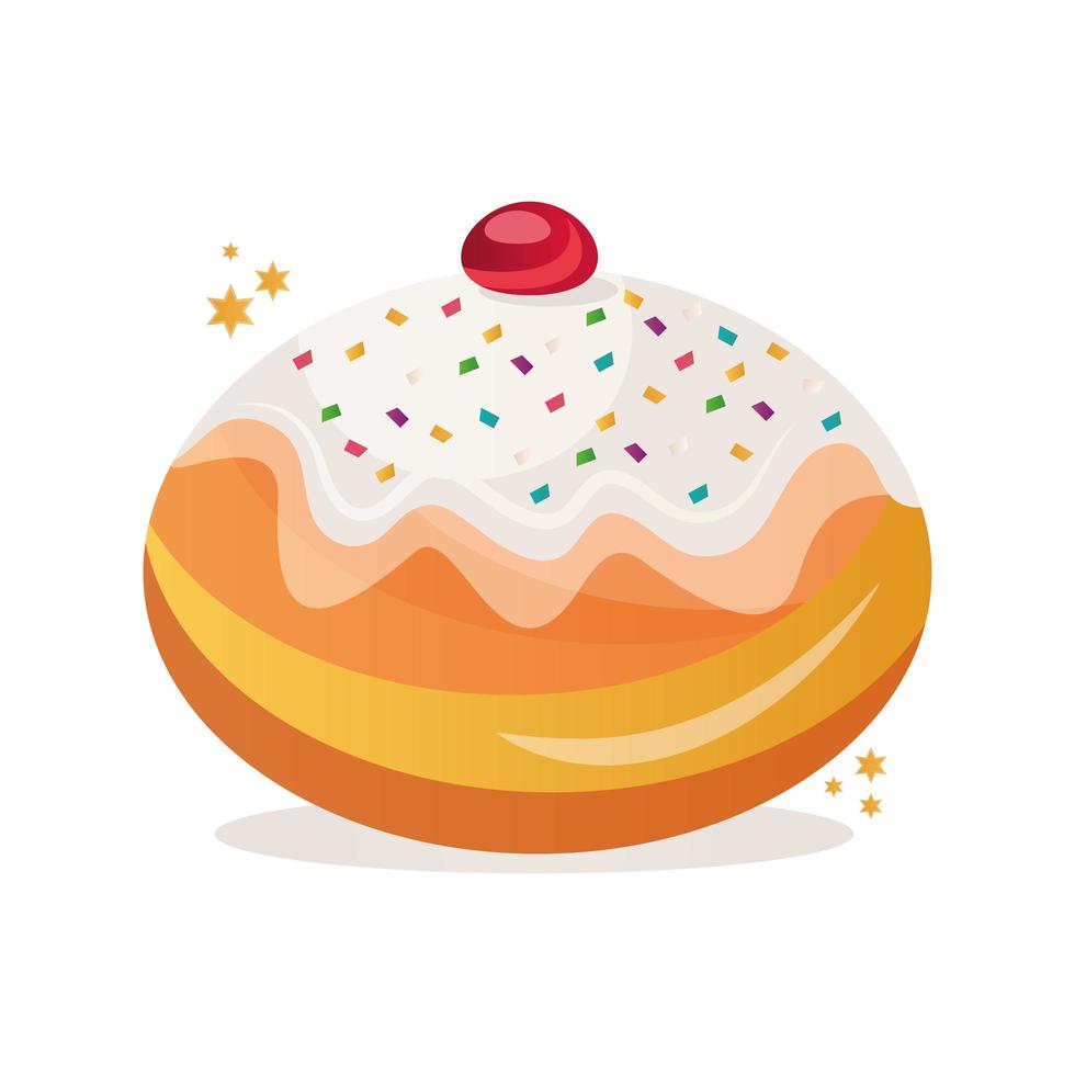 Donut doce judaico com ícone delicioso de cereja vetor