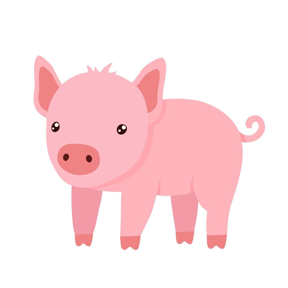 lindo leitão rosa. ilustração plana desenhada à mão isolada no fundo branco. animal de fazenda engraçado para crianças vetor