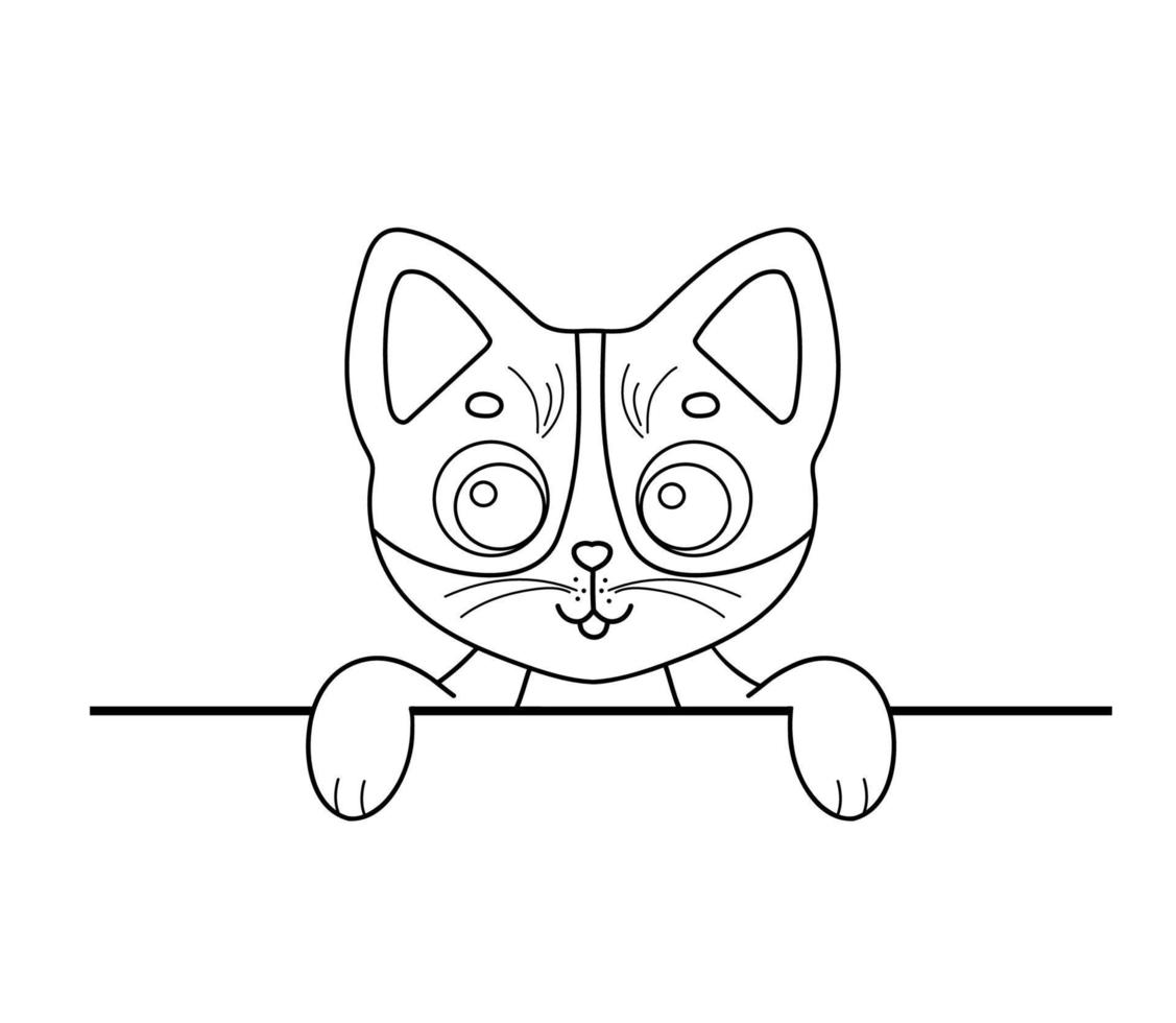 gato de personagem de ilustração vetorial. esboce o gatinho espreitando dos desenhos animados engraçados. animal de esboço de linha para colorir livro isolado no branco vetor