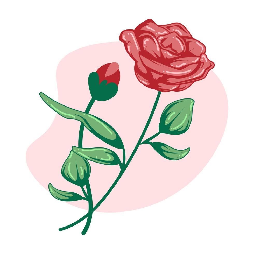 ilustração plana de flor rosa vermelha brilhante fresca vetor