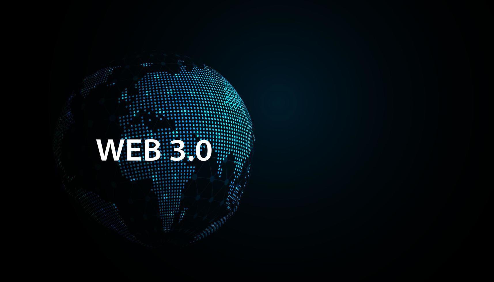 tecnologia de mapa do mundo abstrato pontos azuis conceito moderno da web 3.0 é acesso gratuito a informações ou serviços sem intermediários para controle e censura. vetor