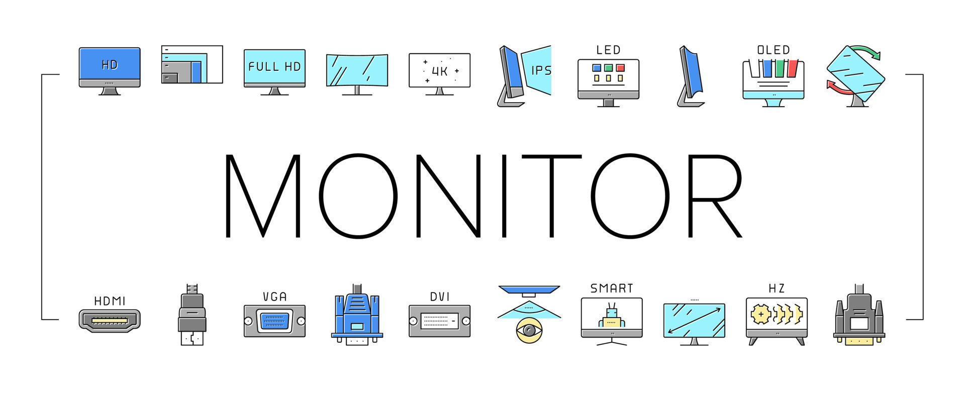 vetor de conjunto de ícones de coleção de monitor de computador pc