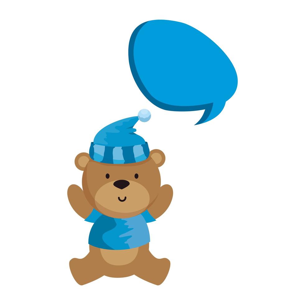 ursinho de pelúcia com chapéu e balão de fala vetor