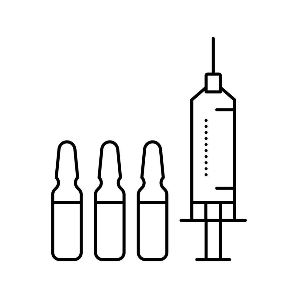 ilustração em vetor preto de ícone de linha de seringa de vacina