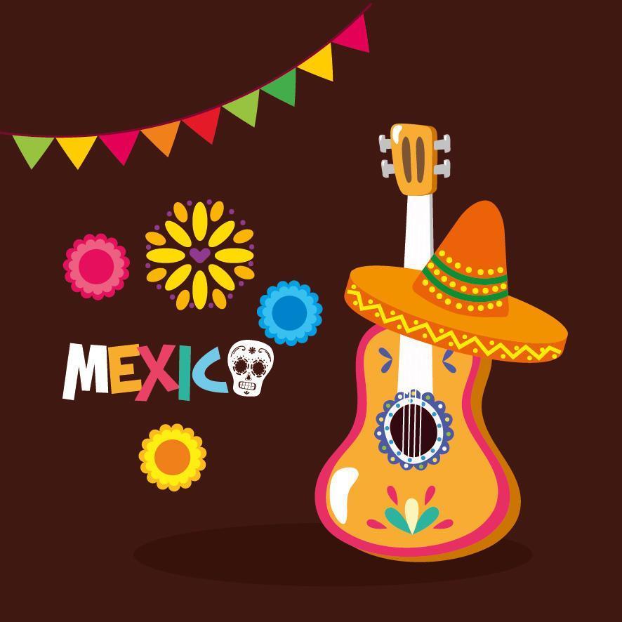 guitarra mexicana e desenho vetorial de chapéu vetor