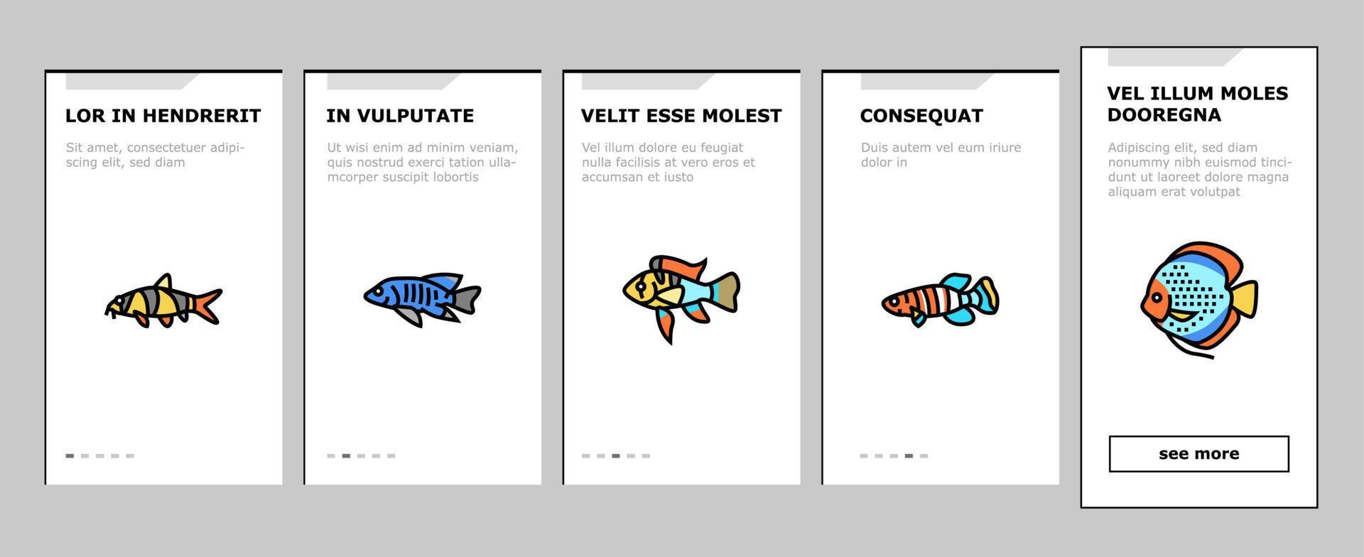 vetor de conjunto de ícones de integração de animais tropicais de peixes de aquário