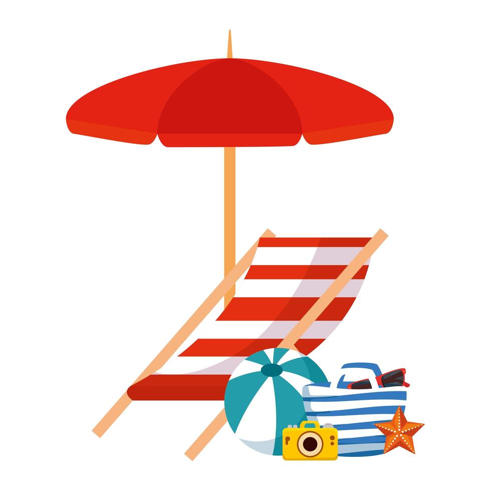 bolsa de praia com guarda-chuva e ícones de verão vetor