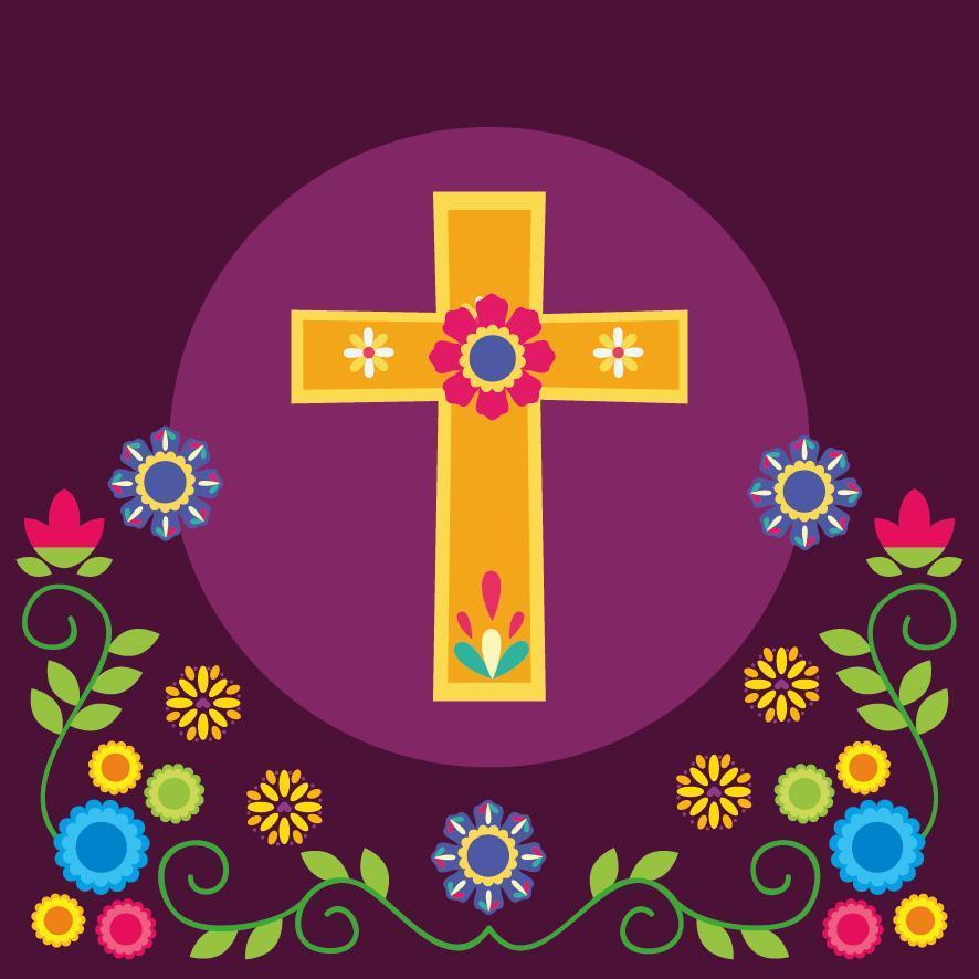 cruz mexicana e desenho vetorial de flores vetor