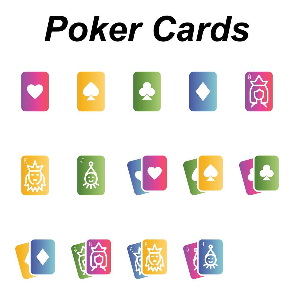 ícones de cor gradiente para cartas de pôquer. vetor