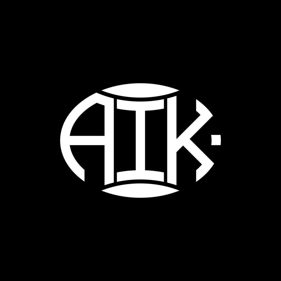 design de logotipo de círculo de monograma abstrato aik em fundo preto. logotipo criativo exclusivo da letra inicial do aik. vetor