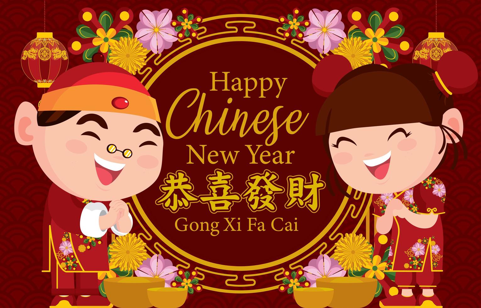 sorriso feliz crianças no ano novo chinês vetor
