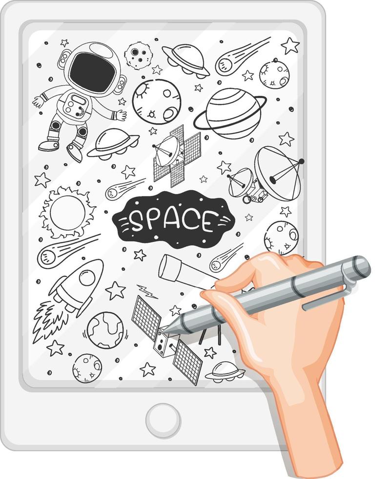 mão desenhando elemento de espaço em estilo doodle ou esboço no tablet vetor