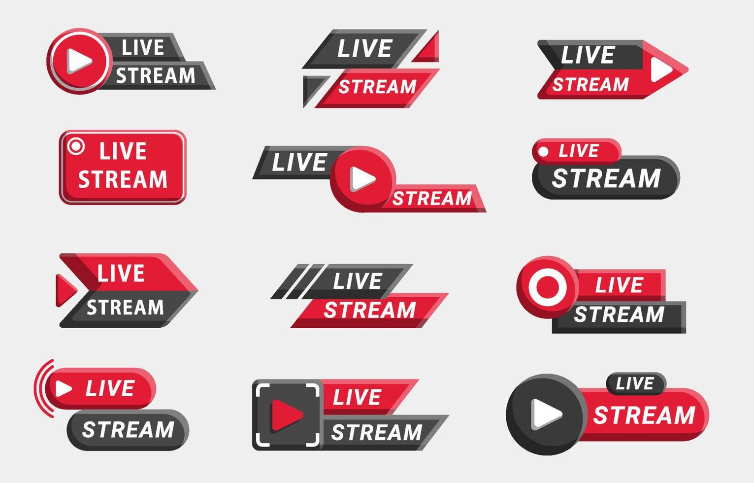 coleção de distintivos de logotipo do set ao vivo do youtube vetor