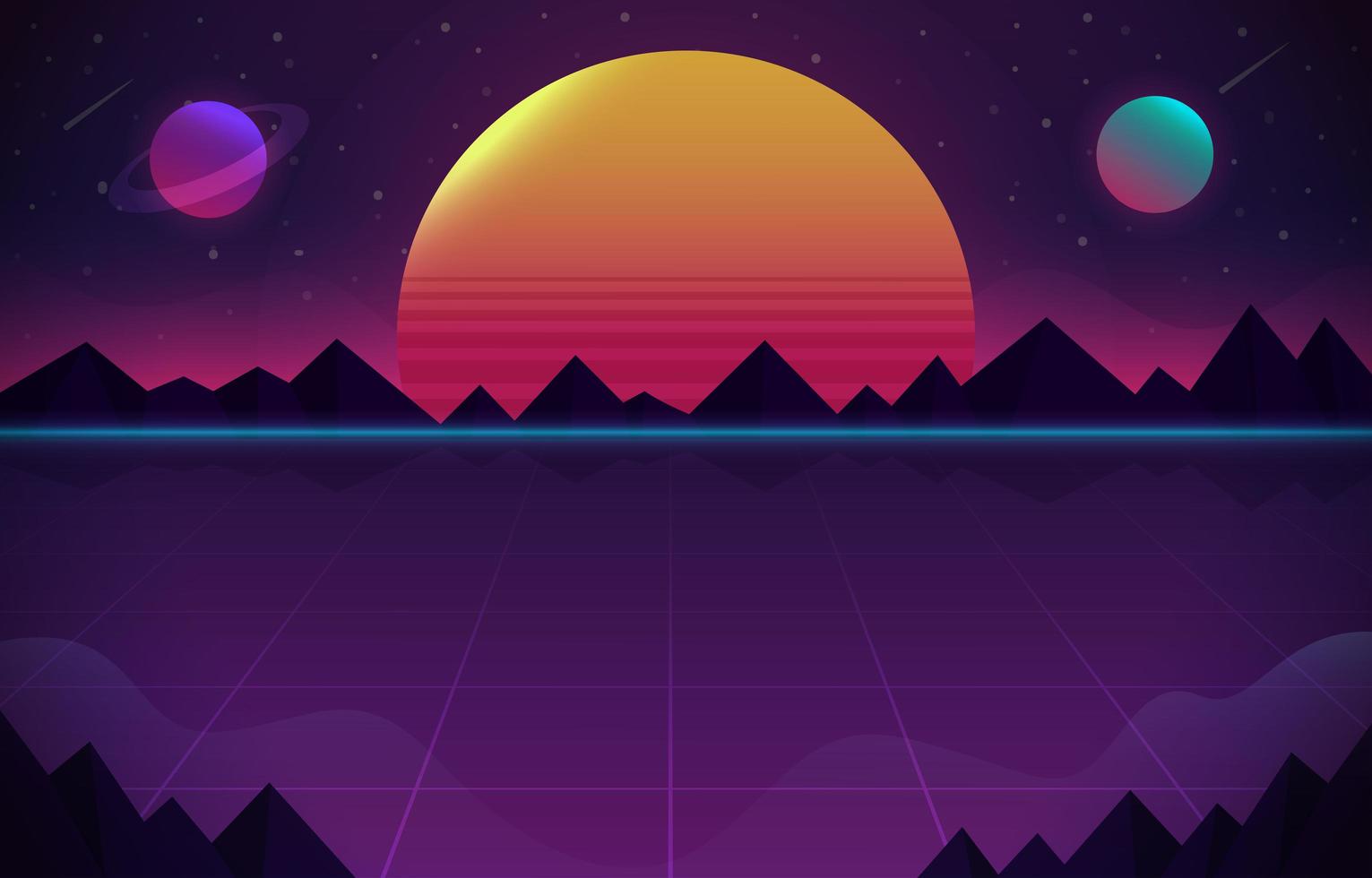 fundo retro futurista de paisagem vetor