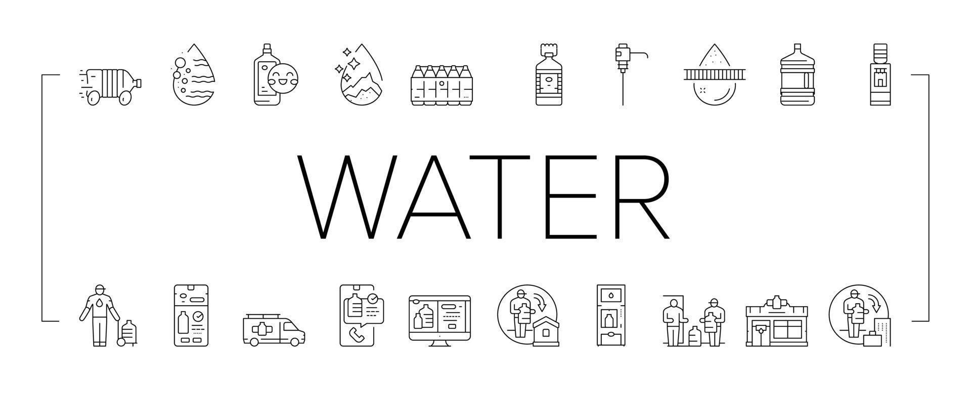 conjunto de ícones de negócios de serviço de entrega de água vetor