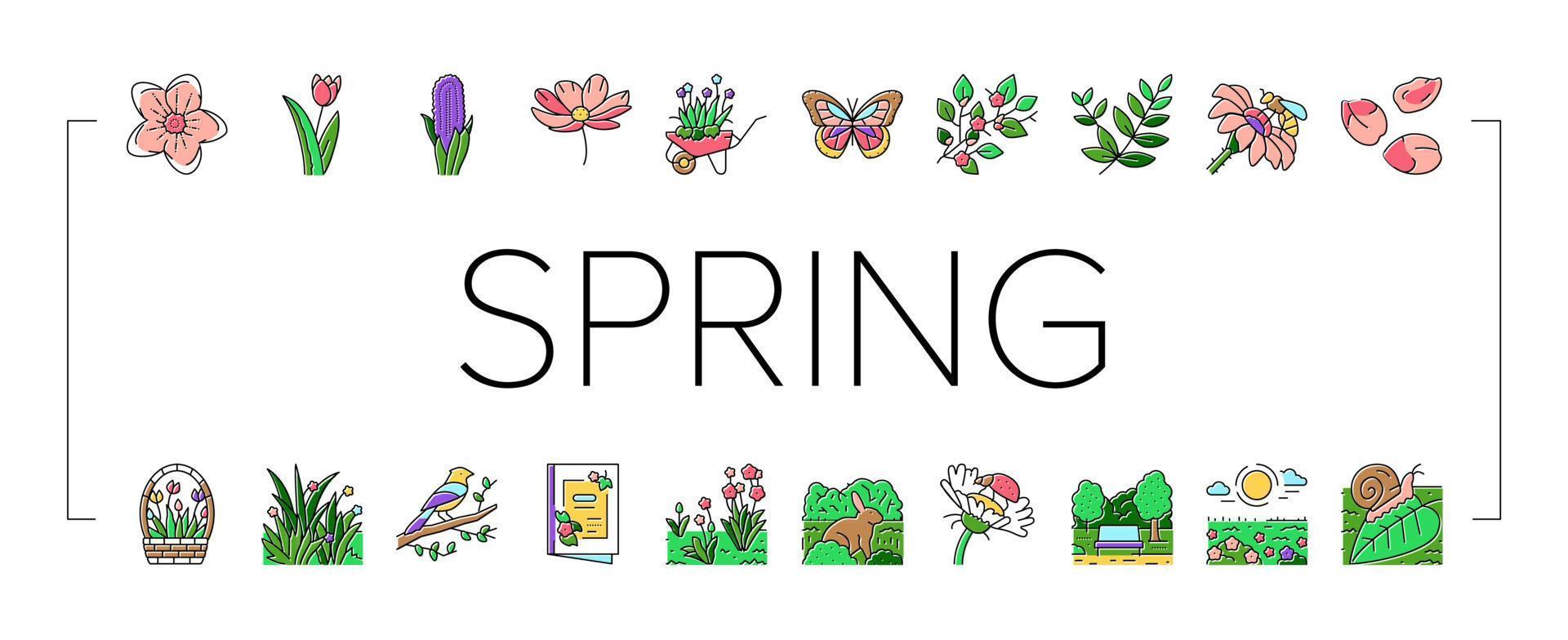 vetor de conjunto de ícones de natureza de flor de temporada de primavera