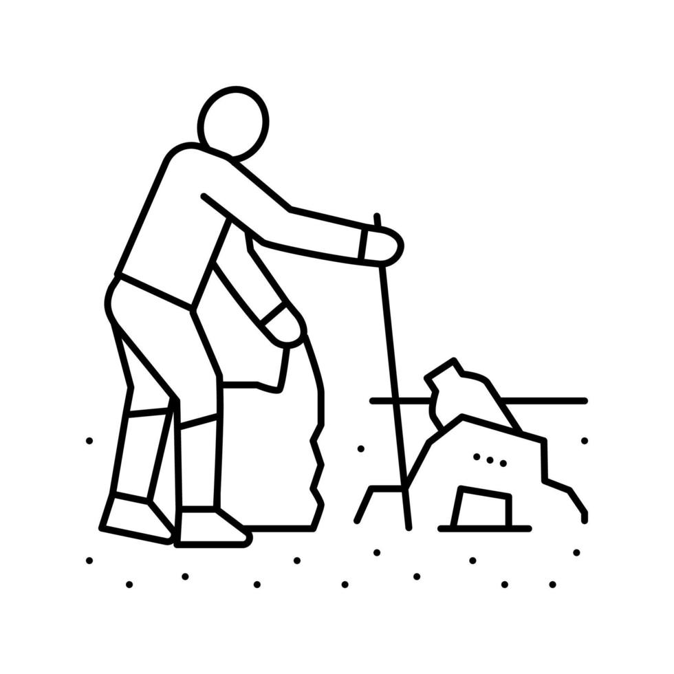 ilustração vetorial de ícone de linha de plástico de praia limpa voluntária vetor