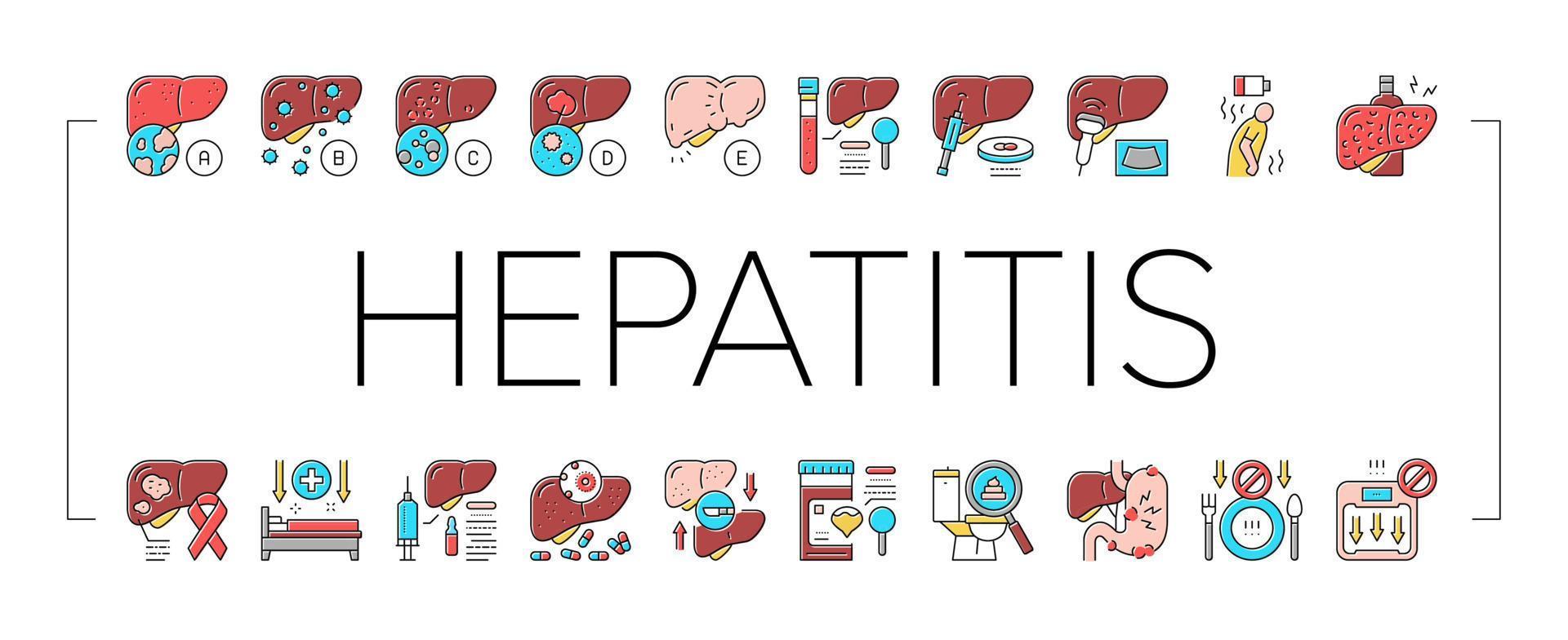 conjunto de ícones de problemas de saúde de fígado de hepatite vetor