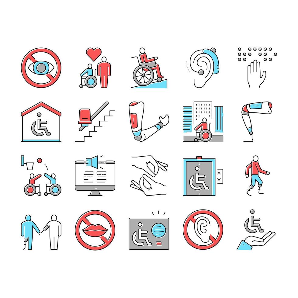 conjunto de ícones de coleção de tecnologia de deficiência vetor