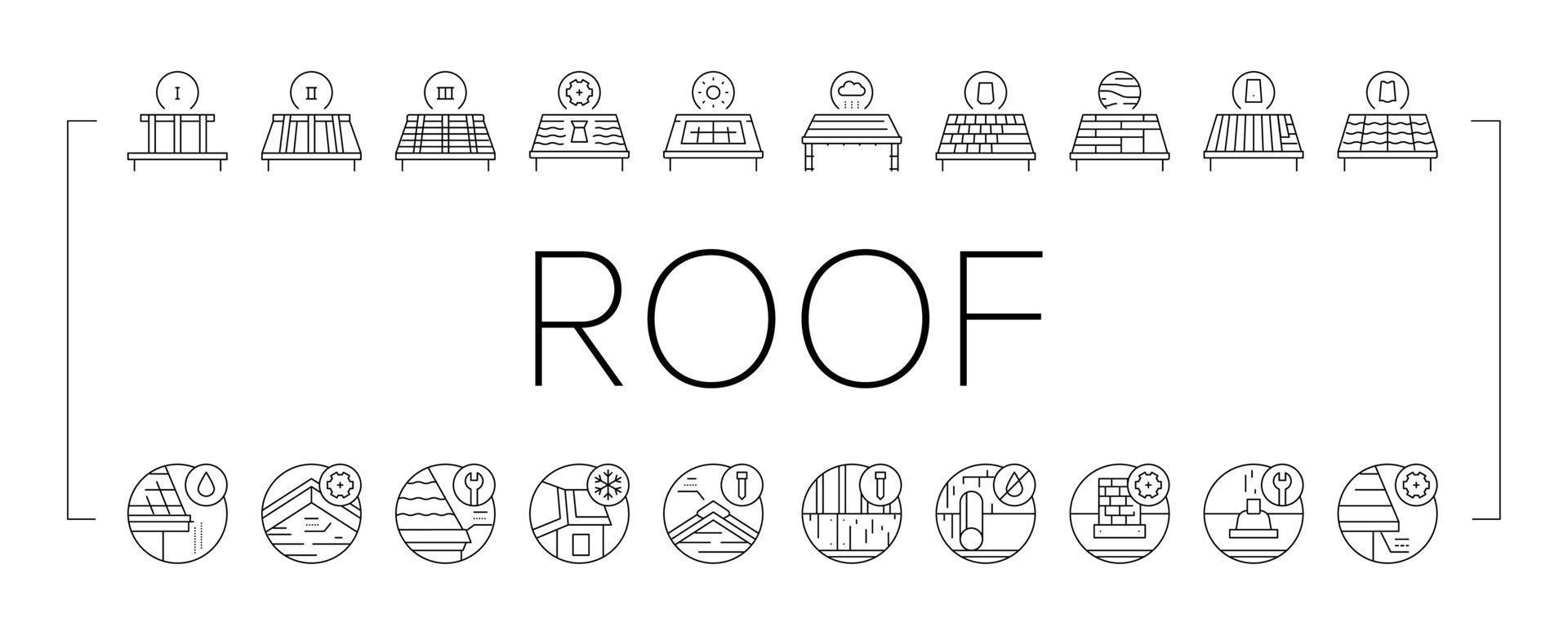 conjunto de ícones de coleção de trabalho de substituição de telhado vetor