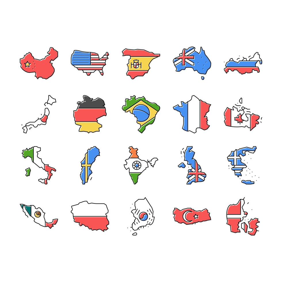 vetor de conjunto de ícones de viagens globais do mapa do mundo do país