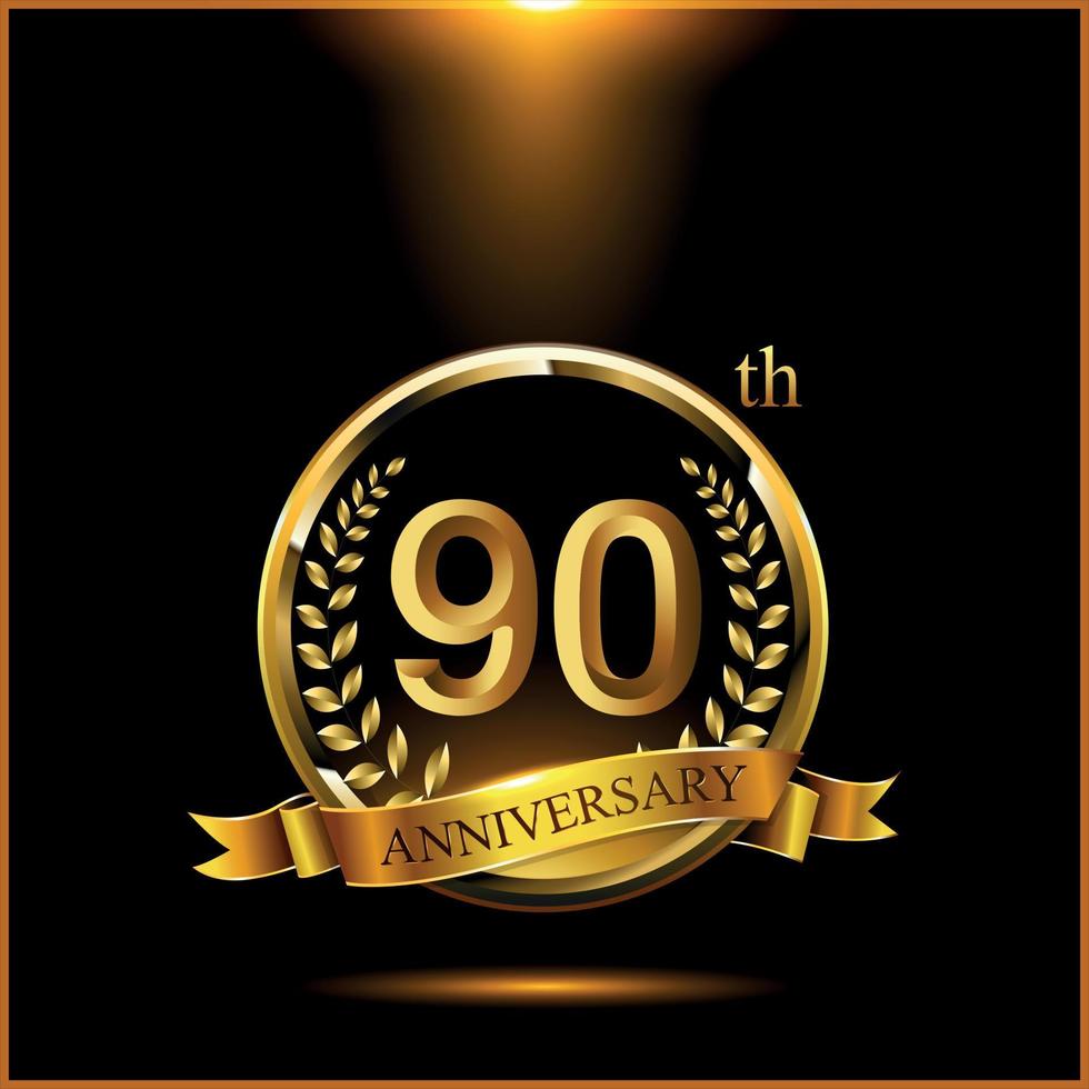 comemorando o logotipo do aniversário de 90 anos com anel de ouro e fita vetor