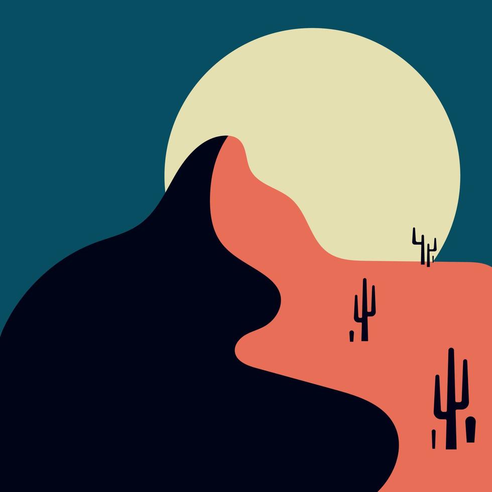 ícone abstrato plano, adesivo, botão com deserto, montanhas, sol, cactos. vetor