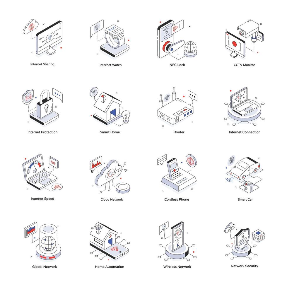 pacote de ícones isométricos de serviços de internet vetor