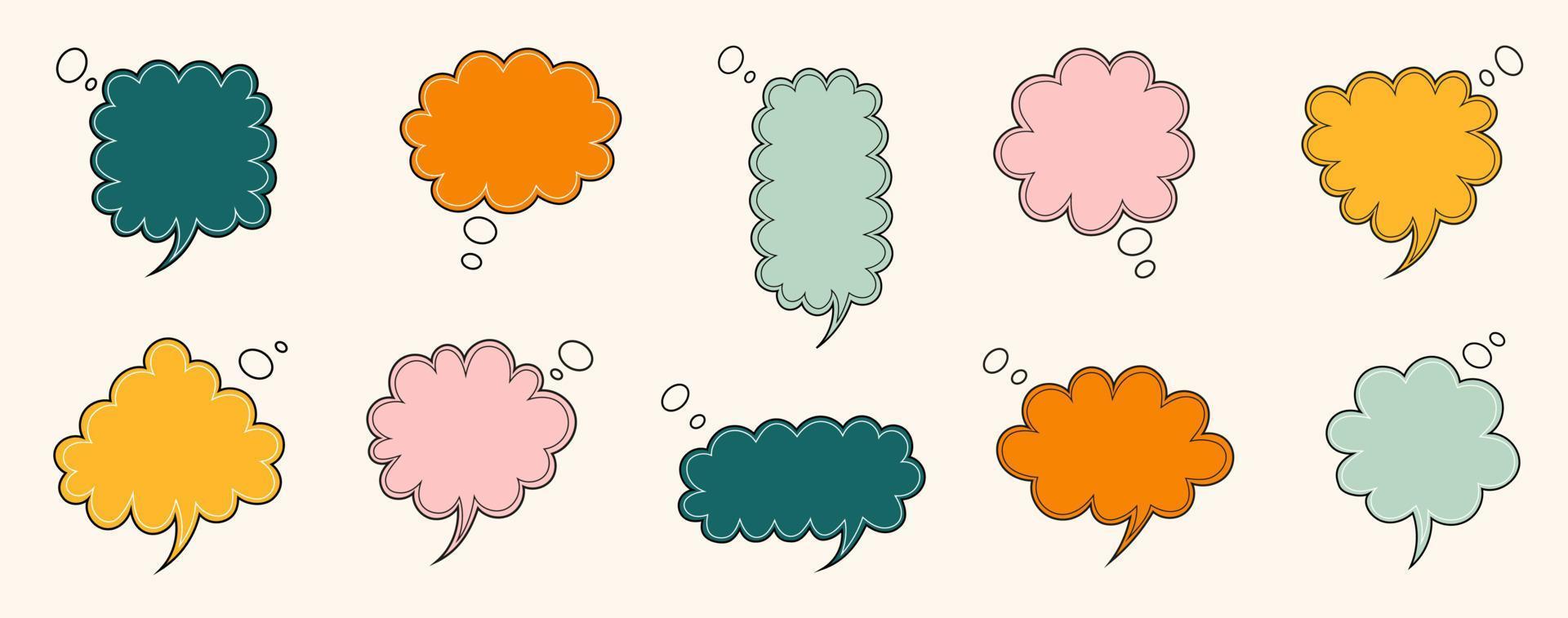 conjunto de balões de fala. nuvens conversando desenhadas à mão. conversando. ilustração vetorial. vetor
