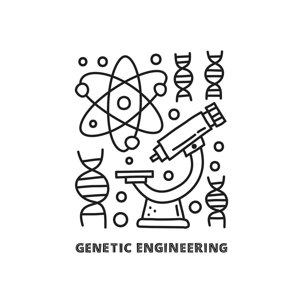 grupo de ícones de engenharia genética de contorno doodle. vetor