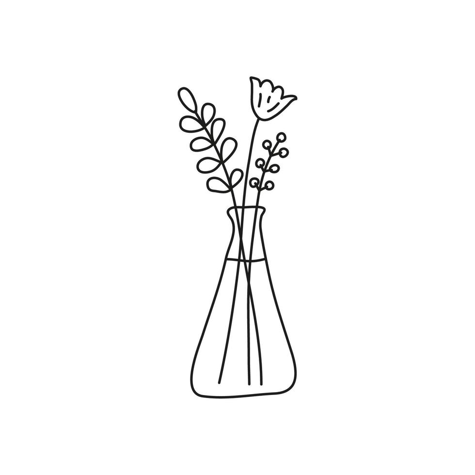 doodle buquê de flores silvestres em um vaso. vetor