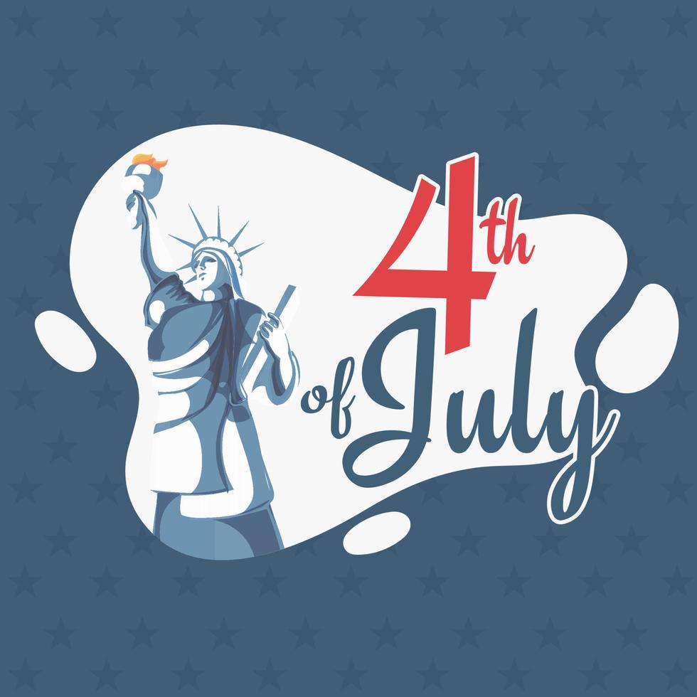 texto de caligrafia 4 de julho com a estátua da liberdade em abstrato. pode ser usado como design de pôster ou banner. vetor
