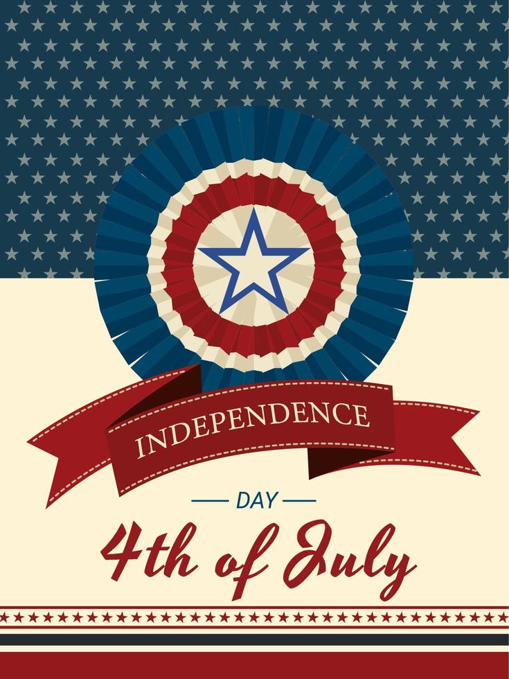 4 de julho cartão de convite do dia da independência ou design de modelo com distintivo americano. vetor