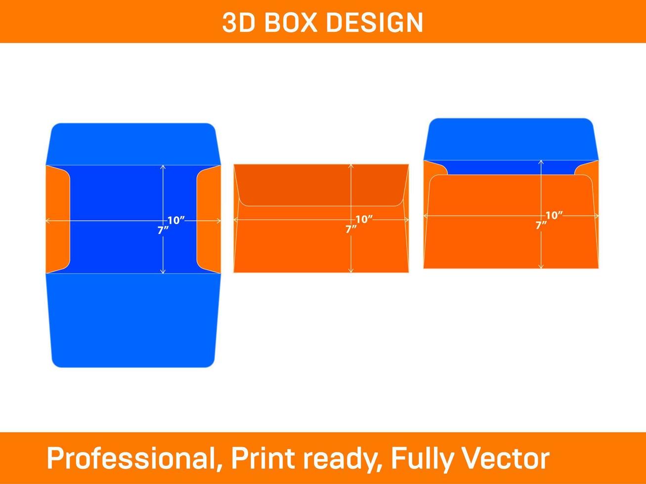 design de envelope de livreto de papel modelo dieline de 7 x 10 polegadas e caixa 3d de envelope 3d vetor