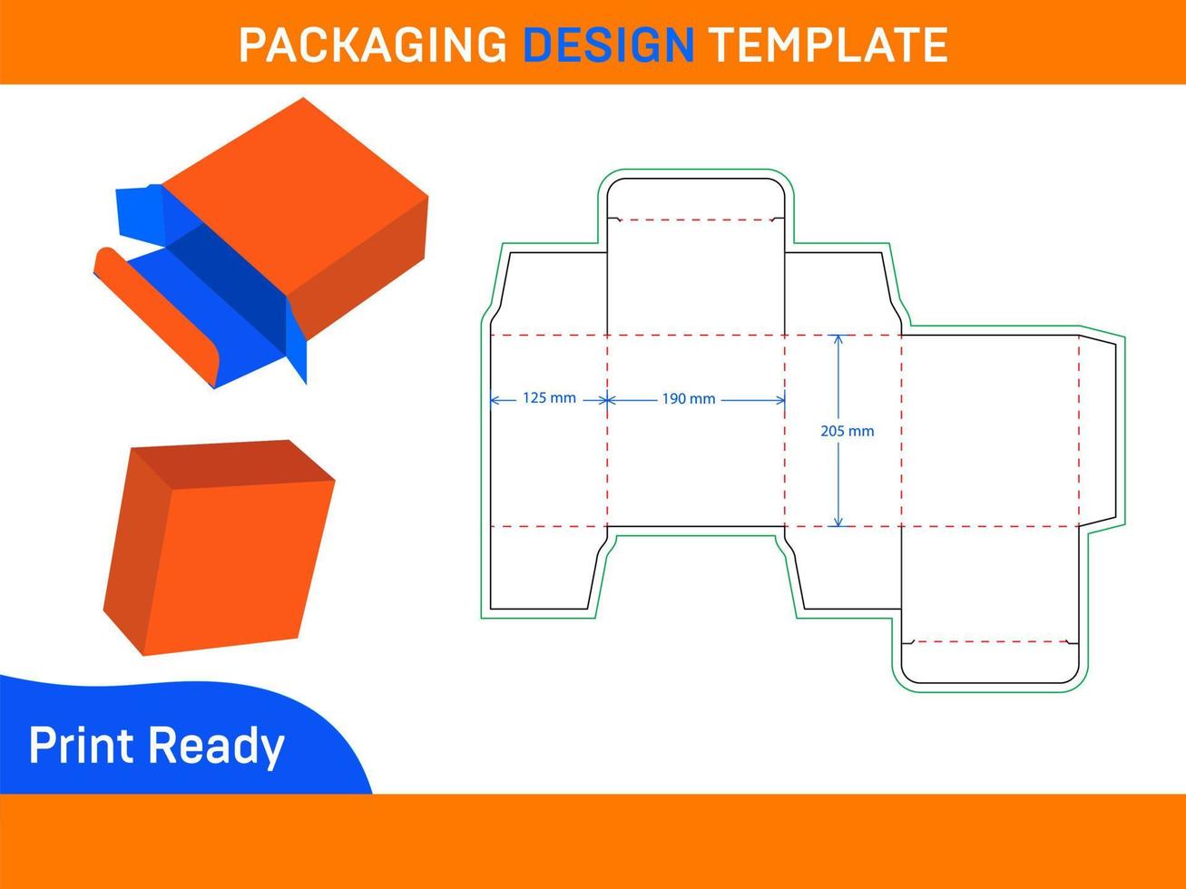 modelo dieline de caixa cosmética de final de dobra redimensionável e editável e caixa de renderização 3D vetor