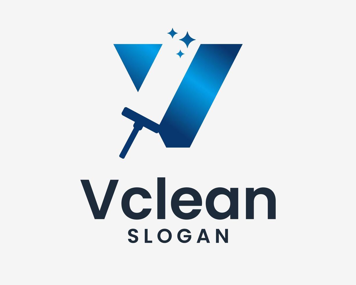iniciais da letra v limpo mais limpo serviço de limpeza empregada lavar esfregão design de logotipo de vetor moderno simples