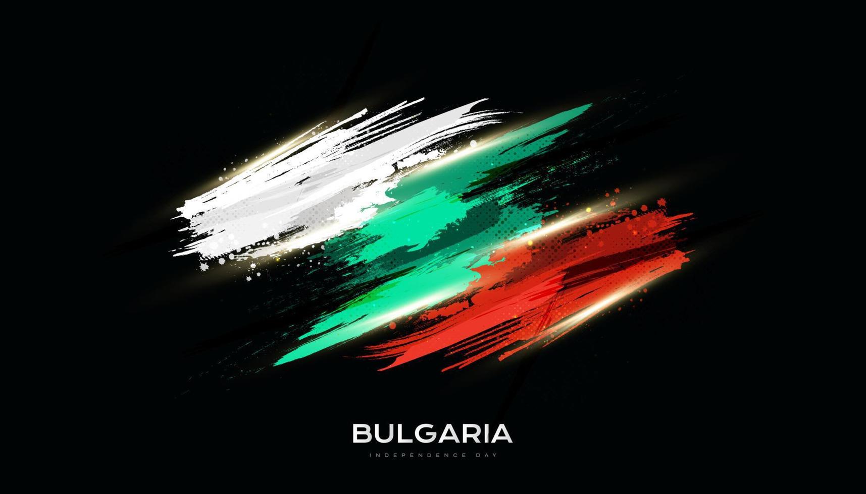 bandeira da bulgária com estilo de pincel, efeito grunge e luz dourada vetor