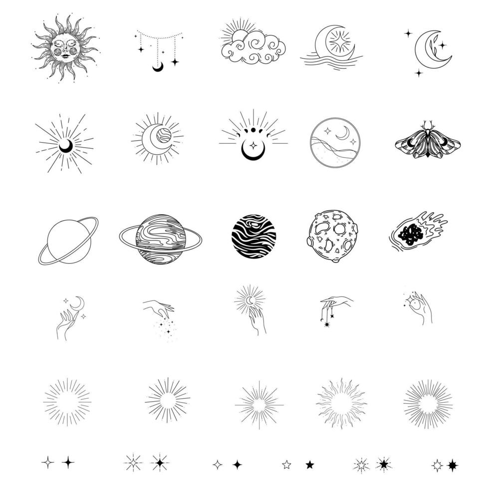 ilustração celestial sol, lua, estrelas, planetas, vetor