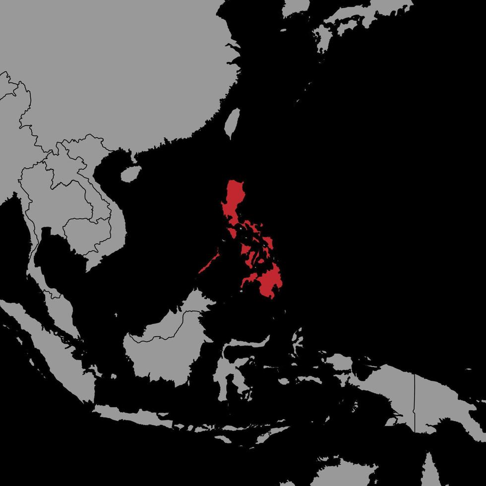 mapa de pinos com bandeira das filipinas no mapa do mundo. ilustração vetorial. vetor