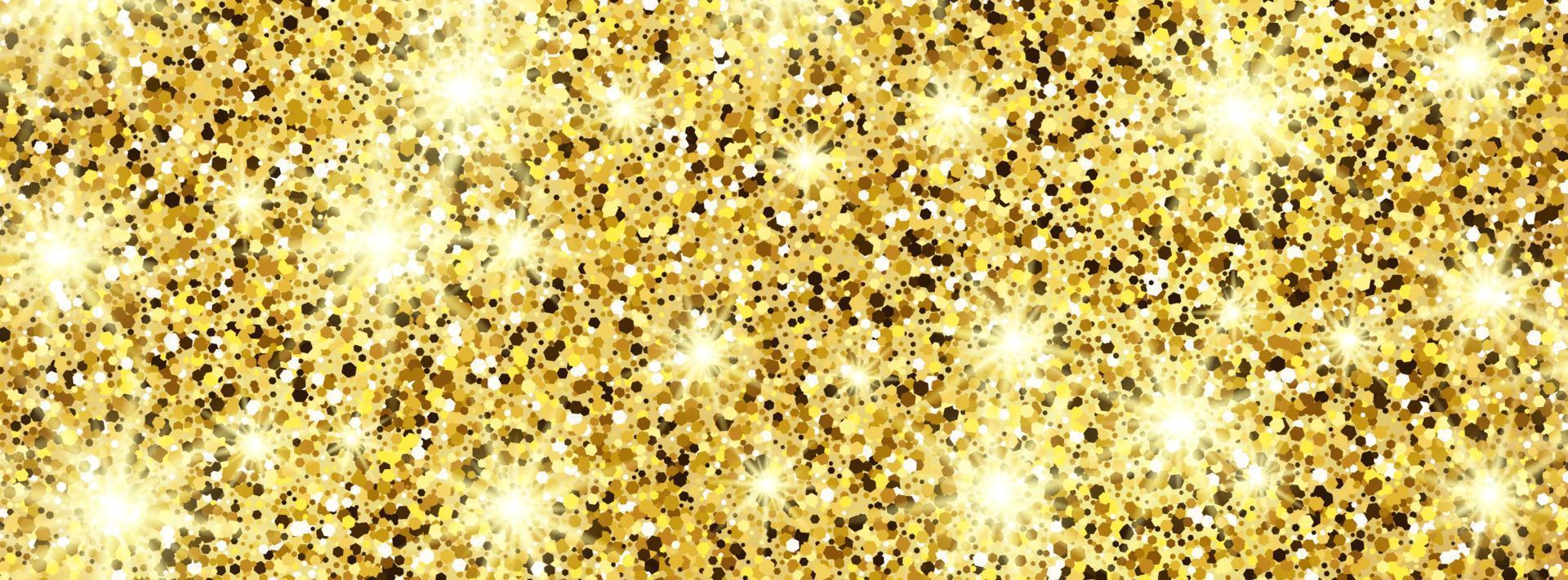 fundo brilhante dourado com brilhos dourados e efeito de glitter. projeto de bandeira. espaço vazio para o seu texto. ilustração vetorial vetor