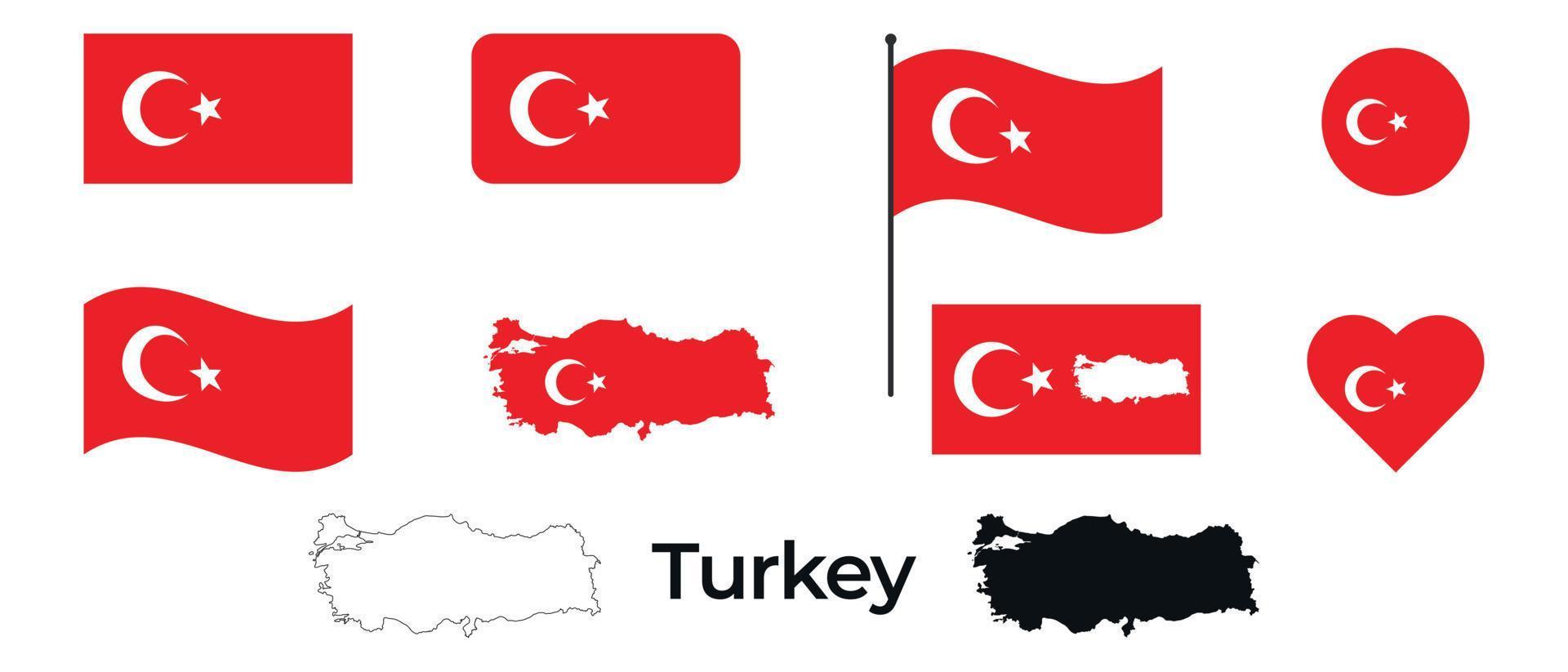 bandeira da turquia. silhueta da Turquia. bandeira turca. símbolo nacional. vetor