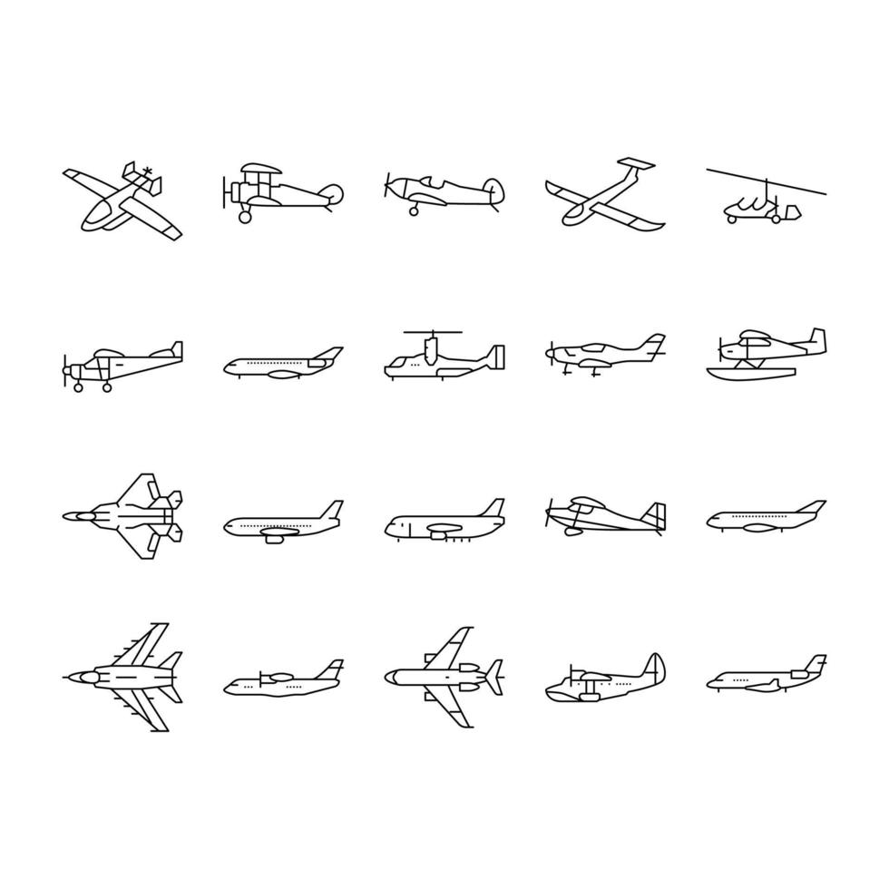 conjunto de ícones de viagem de avião de avião vetor