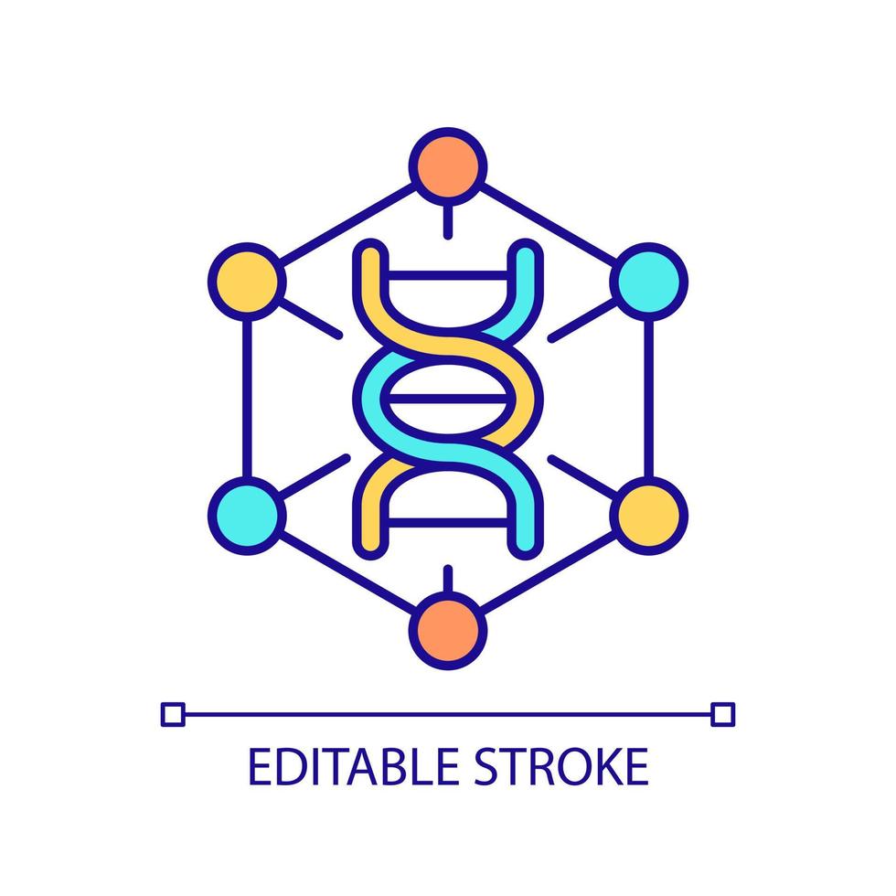 pesquisa genética com ícone de cor rgb de tecnologia digital. tecnologia inovadora de cuidados de saúde. desenvolvimento de medicamentos. ilustração vetorial isolada. desenho de linha preenchida simples. traço editável vetor