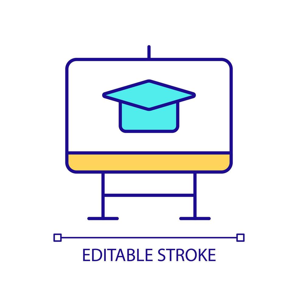 ícone de cor rgb do quadro interativo digital. equipamentos avançados para salas de aula. melhorar o processo educacional. ilustração vetorial isolada. desenho de linha preenchida simples. traço editável vetor